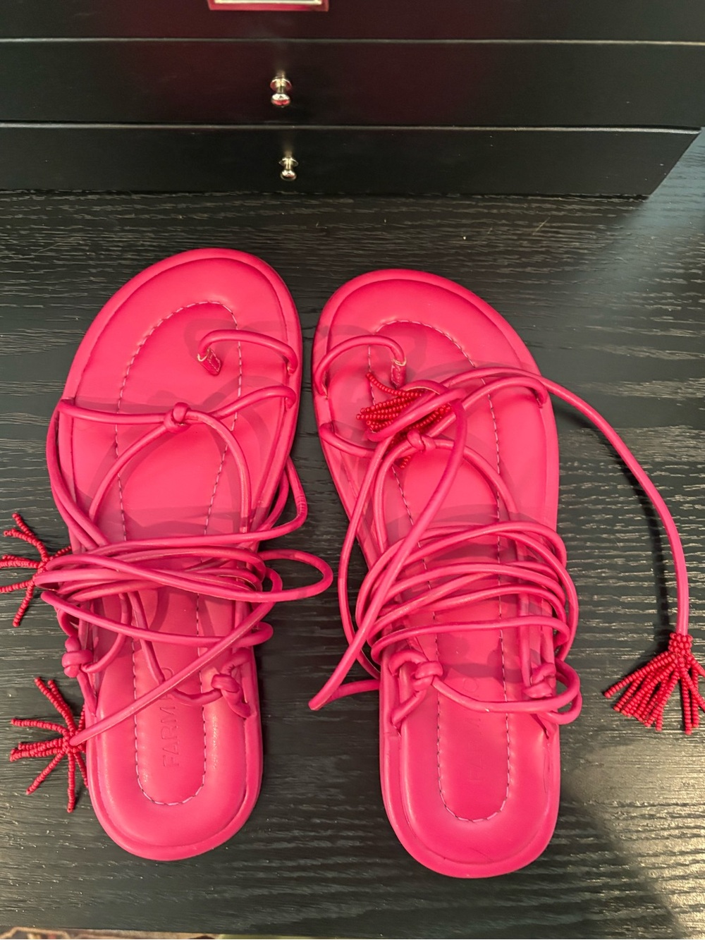 Farm Rio Pink Lace-Up Flat Sandals-Size 8 - Picture 3 of 4